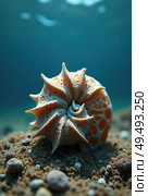 Ammonite shell on the seabed. Ancient mollusk. Стоковое AI-изображение, AI-художник Евгений Ткачёв / Фотобанк Лори