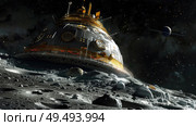 An artists rendering of a technologically advanced space station built on the lunar surface, showcasing the future of space exploration and colonization. Стоковое AI-изображение, AI-художник Данила Большаков / Фотобанк Лори