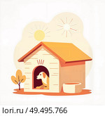 Stylish doghouse providing heat protection on sunny day, pet comfort. Стоковое AI-изображение, AI-художник Александр Калинин / Фотобанк Лори