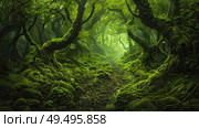 Dense Green Forest With Abundant Trees. Стоковое AI-изображение, AI-художник Данила Большаков / Фотобанк Лори