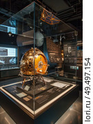 Display case showcasing a model of the moon. Стоковое AI-изображение, AI-художник Данила Большаков / Фотобанк Лори