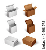 Square shaped carton boxes for products keeping and storage. Compact products for shipping. Package with caps empty containers isolated icons set vector. Square Shaped Carton Boxes for Products Keeping. Стоковая иллюстрация, агентство Ingram Publishing / Фотобанк Лори