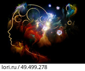 Color Thinking. Inner Nature series. Arrangement of child’s mind illustration fused with fractal paint on theme of art, creativity, poetry and spiritual life. Стоковое фото, агентство Ingram Publishing / Фотобанк Лори
