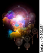 Symbols of Beyond. Platonic Space series. Abstract fractal nebula and mystic signs on subject of inner Self, astrology, the occult, witchcraft, magic and its symbols. Стоковое фото, агентство Ingram Publishing / Фотобанк Лори