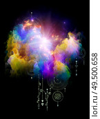 Math of Dream. Platonic Space series. Abstract fractal nebula and mystic signs on subject of inner Self, astrology, the occult, witchcraft, magic and its symbols. Стоковое фото, агентство Ingram Publishing / Фотобанк Лори