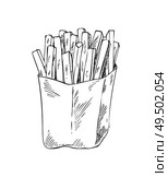 French fries in package sketch monochrome outline icon. Take away food, made of long fried potatoes sticks. American meals in box vector illustration. French Fries in Package Sketch Vector Illustration. Стоковая иллюстрация, агентство Ingram Publishing / Фотобанк Лори