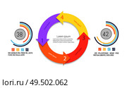Infographics, pie diagrams with cycle and arrows vector. Scheme with segments in different colors, visualization of information. Structured info. Infographics, Pie Diagrams with Cycle and Arrows. Стоковая иллюстрация, агентство Ingram Publishing / Фотобанк Лори