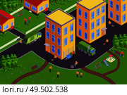 Isometric garbage composition with cleaning street sweep collect garbage clean the leaves vector illustration. Стоковая иллюстрация, агентство Ingram Publishing / Фотобанк Лори