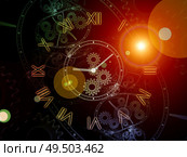 Space Time. Faces of Time series. Graphic composition of clock dials and abstract elements  for subject of science, education and modern technologies. Стоковое фото, агентство Ingram Publishing / Фотобанк Лори