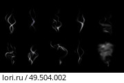 Isolated and realistic steam smoke icon set white and translucent on black background vector illustration. Стоковая иллюстрация, агентство Ingram Publishing / Фотобанк Лори