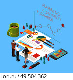 Isometric concept with business people discussing conversion rate optimization strategy and marketing research 3d vector illustration. Стоковая иллюстрация, агентство Ingram Publishing / Фотобанк Лори