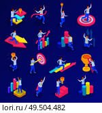 Run to goal isometric icon set with people and trophies targets charts and achievements vector illustration. Стоковая иллюстрация, агентство Ingram Publishing / Фотобанк Лори