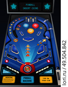 Pinball slot machine waiting for coins realistic composition with flashing lights and shoot again button vector illustration. Стоковая иллюстрация, агентство Ingram Publishing / Фотобанк Лори