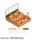 Modern chicken poultry farm facility isometric element with automated watering feeding and eggs collection system vector illustration. Стоковая иллюстрация, агентство Ingram Publishing / Фотобанк Лори
