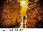 A man walks among the rocks of the Andes in the Atacama Desert. Стоковое фото, агентство Ingram Publishing / Фотобанк Лори
