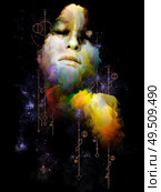 Math of Ego. Her Symbols series. Abstract portrait painting of young woman on subject of inner Self, astrology, the occult, witchcraft, magic and its symbols. Стоковое фото, агентство Ingram Publishing / Фотобанк Лори