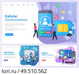 Cellular communication, high speed internet service web set vector. Digital cable tv, people enjoying modern technologies online. Smartphone and users. Cellular Communication High Speed Internet Service. Стоковая иллюстрация, агентство Ingram Publishing / Фотобанк Лори