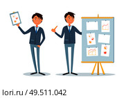 Businessman at seminar, presenter with plan on board vector. Boss holding clipboard with charts and graphs. Chief executive, boss with diagrams vector. Businessman at Seminar Presenter with Plan Board. Стоковая иллюстрация, агентство Ingram Publishing / Фотобанк Лори