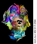 Dog digital portrait in digital oil colors on black background on subject of love, friendship, faithfulness, companionship between dog and man. God bless animals series. Стоковое фото, агентство Ingram Publishing / Фотобанк Лори