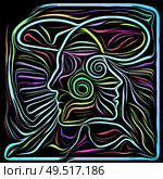 Digital Scratchboard. Life Lines series. Backdrop of human profile and woodcut pattern in association with human drama, poetry and inner symbols. Стоковое фото, агентство Ingram Publishing / Фотобанк Лори
