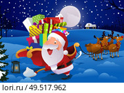 A vector illustration of Santa Claus with sleigh shoveling snow. Стоковая иллюстрация, агентство Ingram Publishing / Фотобанк Лори