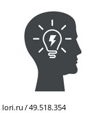 Black icon head and light bulb idea. Стоковая иллюстрация, иллюстратор Вячеслав Беспутин / Фотобанк Лори