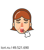 Allergy symptoms of girl, ill lady coughing isolated icon vector. Patient suffering from allergic reaction, intolerance of human body to allergens. Allergy Symptoms of Girl, Ill Lady Coughing Icon. Стоковая иллюстрация, агентство Ingram Publishing / Фотобанк Лори