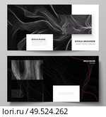 The black colored vector illustration of editable layout of two covers templates for square design bifold brochure, magazine, flyer, booklet. 3D grid surface, wavy vector background with ripple effect.. The black colored vector illustration of editable layout of two covers templates for square design bifold brochure, magazine, flyer, booklet. 3D grid surface, wavy vector background with ripple effect. Стоковая иллюстрация, агентство Ingram Publishing / Фотобанк Лори
