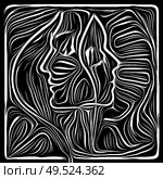 Virtual Woodcut. Life Lines series. Visually pleasing composition of human profile and woodcut pattern for works on human drama, poetry and inner symbols. Стоковое фото, агентство Ingram Publishing / Фотобанк Лори