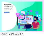 Concept illustration of business, office workers analysis of the evolutionary scale, SEO, market research Web site coding, internet search optimization. Landing page template, social media. Concept vector illustration of business, office workers analysis. Стоковая иллюстрация, агентство Ingram Publishing / Фотобанк Лори