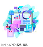 Concept illustration of business, office workers analysis of the evolutionary scale, SEO, market research Web site coding, internet search optimization, banner, presentation, social media. Concept vector illustration of business, office workers analysis. Стоковая иллюстрация, агентство Ingram Publishing / Фотобанк Лори