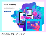 Landing page template of planning timework management people. Businnes Start Up Concept. Income and Success. Workers are studying the infographic, the analysis of evolutionary scale. Vector Business. Landing page template of planning timework management people. Businnes Start Up Concept. Стоковая иллюстрация, агентство Ingram Publishing / Фотобанк Лори