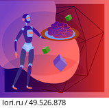 Concept of Artificial Intelligence and Cyber Monday, futuristic cyberpunk design, cyborgs work on surrealistic project, modern nano technology for website and mobile website. Landing page template. Concept of Artificial Intelligence and Cyber Monday, futuristic cyberpunk design, cyborgs work on surrealistic project. Стоковая иллюстрация, агентство Ingram Publishing / Фотобанк Лори