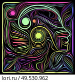 Digital Scratchboard. Life Lines series. Backdrop of human profile and woodcut pattern in association with human drama, poetry and inner symbols. Стоковое фото, агентство Ingram Publishing / Фотобанк Лори