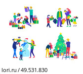 greeting card winter Holidays. Merry Christmas and Happy New Year. People Characters familydecorating Christmas tree, making snowman, preparing for celebrating, buying and give present, unpack gift. greeting card winter Holidays. Merry Christmas and Happy New Year Website. People Characters family with present decorating Christmas tree on background of interior. Стоковая иллюстрация, агентство Ingram Publishing / Фотобанк Лори