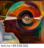 Inner Spiral series. Arrangement of human face outlines and geometric structures on the subject of the mind, soul, inner world, and consciousness. Стоковое фото, агентство Ingram Publishing / Фотобанк Лори
