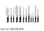 Kitchen cutlery sharp knives silverware dining vector. Equipment for cutting objects, dishware tools, tableware with handles and different shapes of blades. Kitchen Cutlery Sharp Knives Silverware Dining. Стоковая иллюстрация, агентство Ingram Publishing / Фотобанк Лори