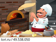 A vector illustration of Pizza chef tossing pizza dough in the air. Стоковая иллюстрация, агентство Ingram Publishing / Фотобанк Лори