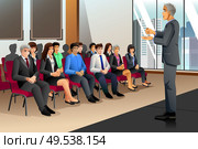 A vector illustration of businesspeople attending seminar. Стоковая иллюстрация, агентство Ingram Publishing / Фотобанк Лори