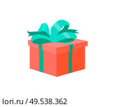 Red gift box decorated by green satin ribbon vector isolated icon. Square shape present, symbol of surprise on shopping, Valentine day and Birthday cardboard. Red Gift Box Decorated Green Satin Ribbon Vector. Стоковая иллюстрация, агентство Ingram Publishing / Фотобанк Лори