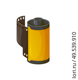 Camera tape in box vector, filmstrip photo roll isolated icon. Cinema and movies sign, design of equipment for making photographs, pictures and shots. Camera Tape, Filmstrip Photo Roll Isolated Icon. Стоковая иллюстрация, агентство Ingram Publishing / Фотобанк Лори