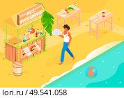 Tropical rest isometric composition with all inclusive rest symbols vector illustration. Стоковая иллюстрация, агентство Ingram Publishing / Фотобанк Лори