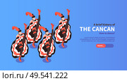 Brief history of cancan blue horizontal banner for web page design isometric vector illustration. Стоковая иллюстрация, агентство Ingram Publishing / Фотобанк Лори