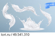Milk splashes realistic set with isolated images of spluttering drops and white liquid on transparent background vector illustration. Стоковая иллюстрация, агентство Ingram Publishing / Фотобанк Лори