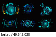 Hud user interface radar set imitating elements of spaceship high tech target screen isolated on black background vector illustration. Стоковая иллюстрация, агентство Ingram Publishing / Фотобанк Лори