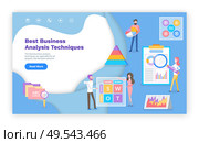 Business analysis techniques online web pages vector. Graphics and charts, success estimation and finance growth website template, landing page flat style. Business Analysis Techniques Online Web Pages. Стоковая иллюстрация, агентство Ingram Publishing / Фотобанк Лори