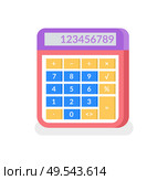 Calculating machine with numbers vector, numeric data. Device with buttons, object used in finance accounting and calculation isolated icon closeup. Calculator with Numbers and Solving Isolated Icon. Стоковая иллюстрация, агентство Ingram Publishing / Фотобанк Лори