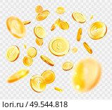 Gold coins vector, money falling down, American currency isolated on transparent background, finances and assets, wealth and richness, big capital. Money Gold Coins Falling Dawn, Blurry Cents Set. Стоковое фото, агентство Ingram Publishing / Фотобанк Лори