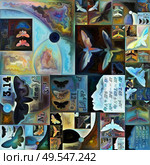 Spectral Passcode. Secret Password series. Backdrop design of human silhouettes, art textures and colors interplay for works on inner life, drama, poetry and perception. Стоковое фото, агентство Ingram Publishing / Фотобанк Лори