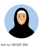 Avatar of a young woman in a hijab.  Muslim. National clothes. Vector flat illustration. Стоковая иллюстрация, агентство Ingram Publishing / Фотобанк Лори